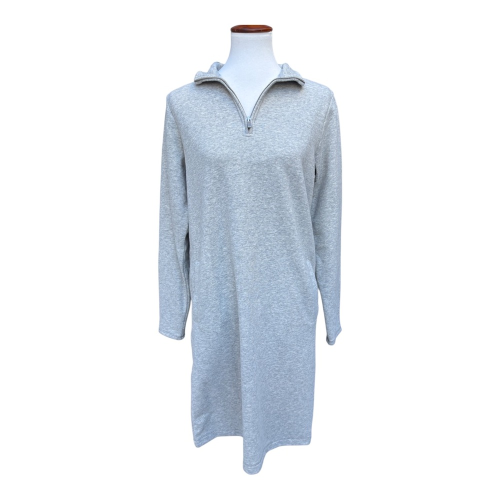 Lands’ End Women’s S (6-8) Long Sleeve Quarter Zip Gray Sweatshirt Dress